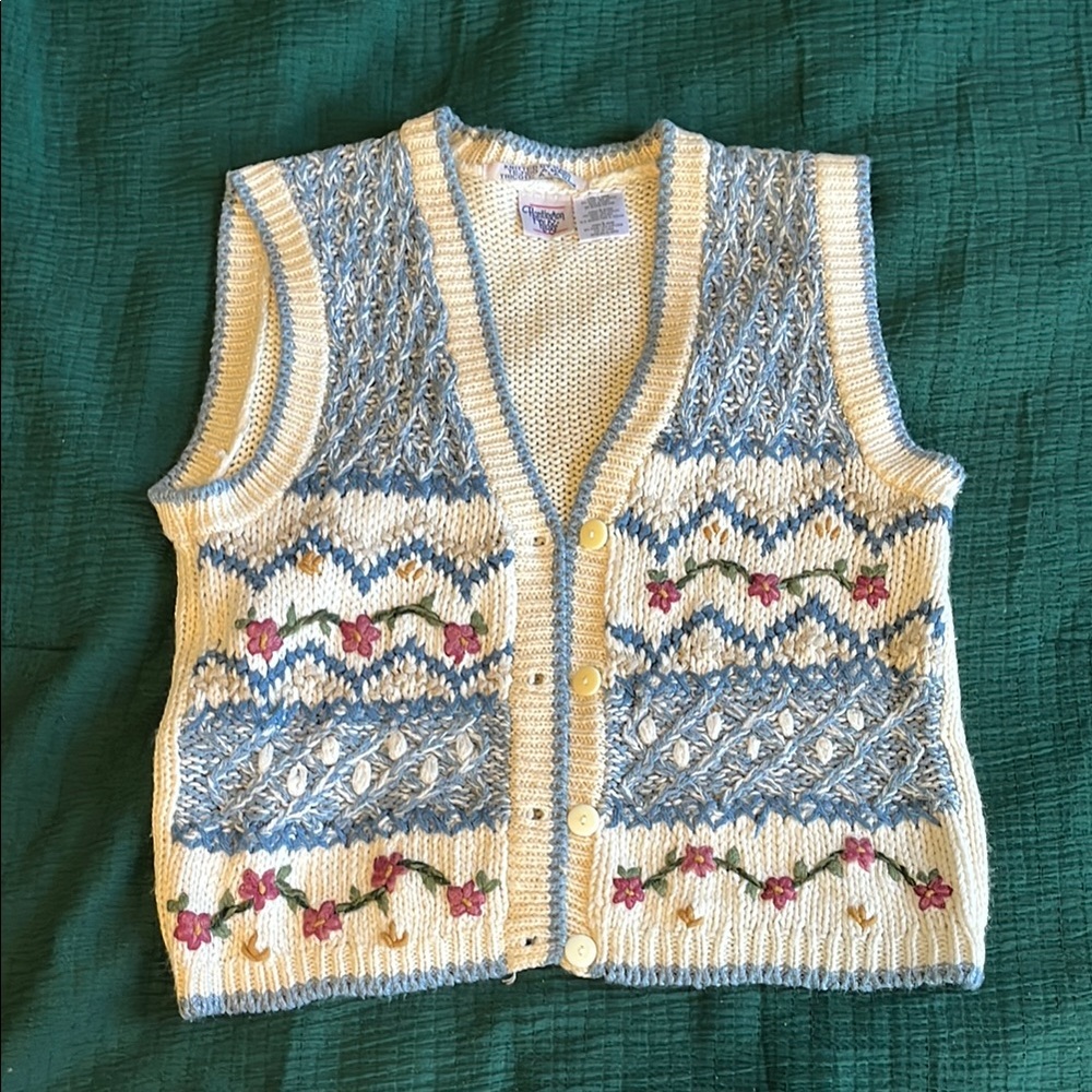 Blue and Cream Cardigan with Fair Isle Pattern